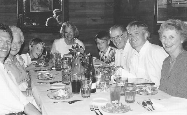 A fiftieth wedding anniversary gathering of the family (left to right): Dave, Mary Wallace (Peter’s mother), Evan, Shelley, Erik, Bob, Peter, and Cleo